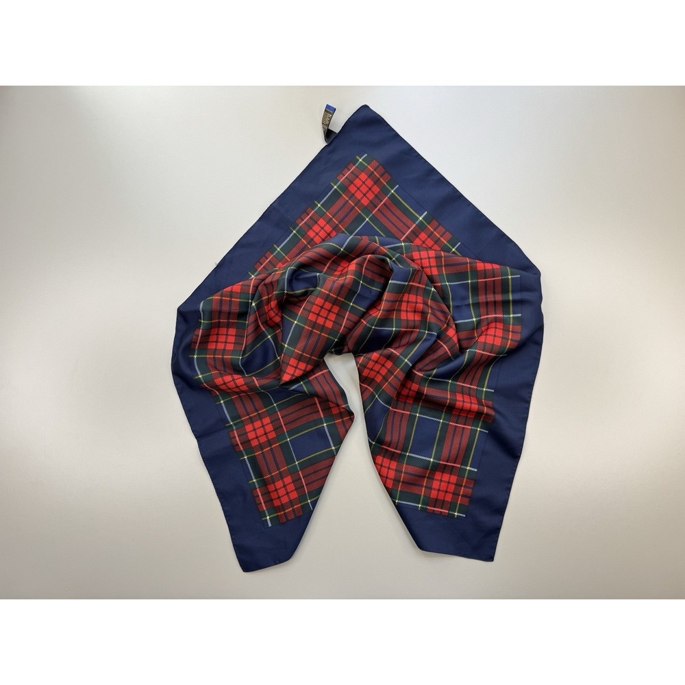 Vintage Tie Rack Art of the Scarf Tartan Plaid Scarf Preppy Italy 30x30 Navy Red